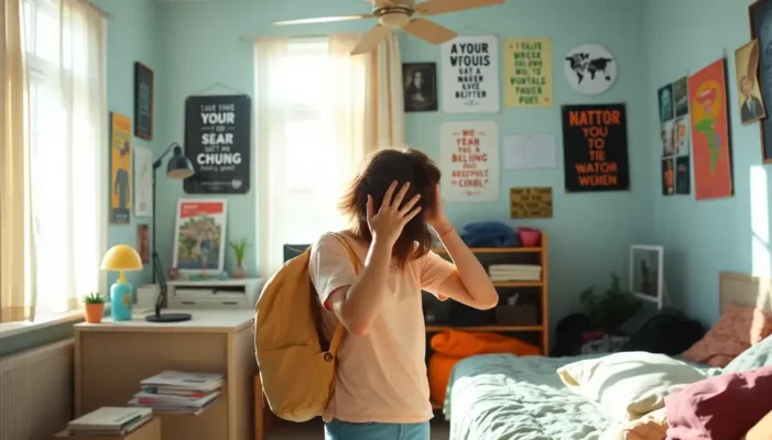 Teen's vibrant and sunny room with active morning preparation.